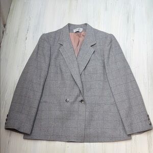 Evan Picone Light Gray Plaid Wool Women's Blazer Sz